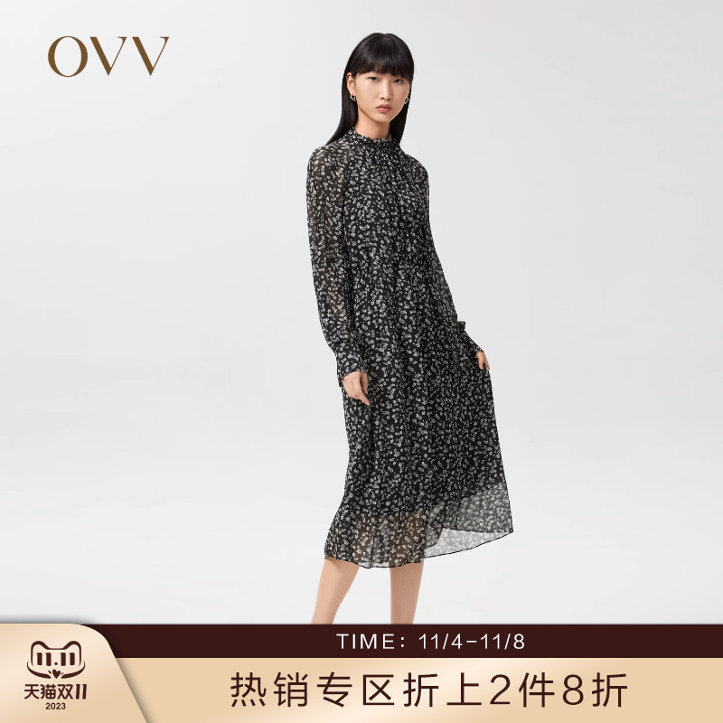 【重磅真丝】OVV春夏热卖女装桑蚕丝12MM乔其长袖连衣裙