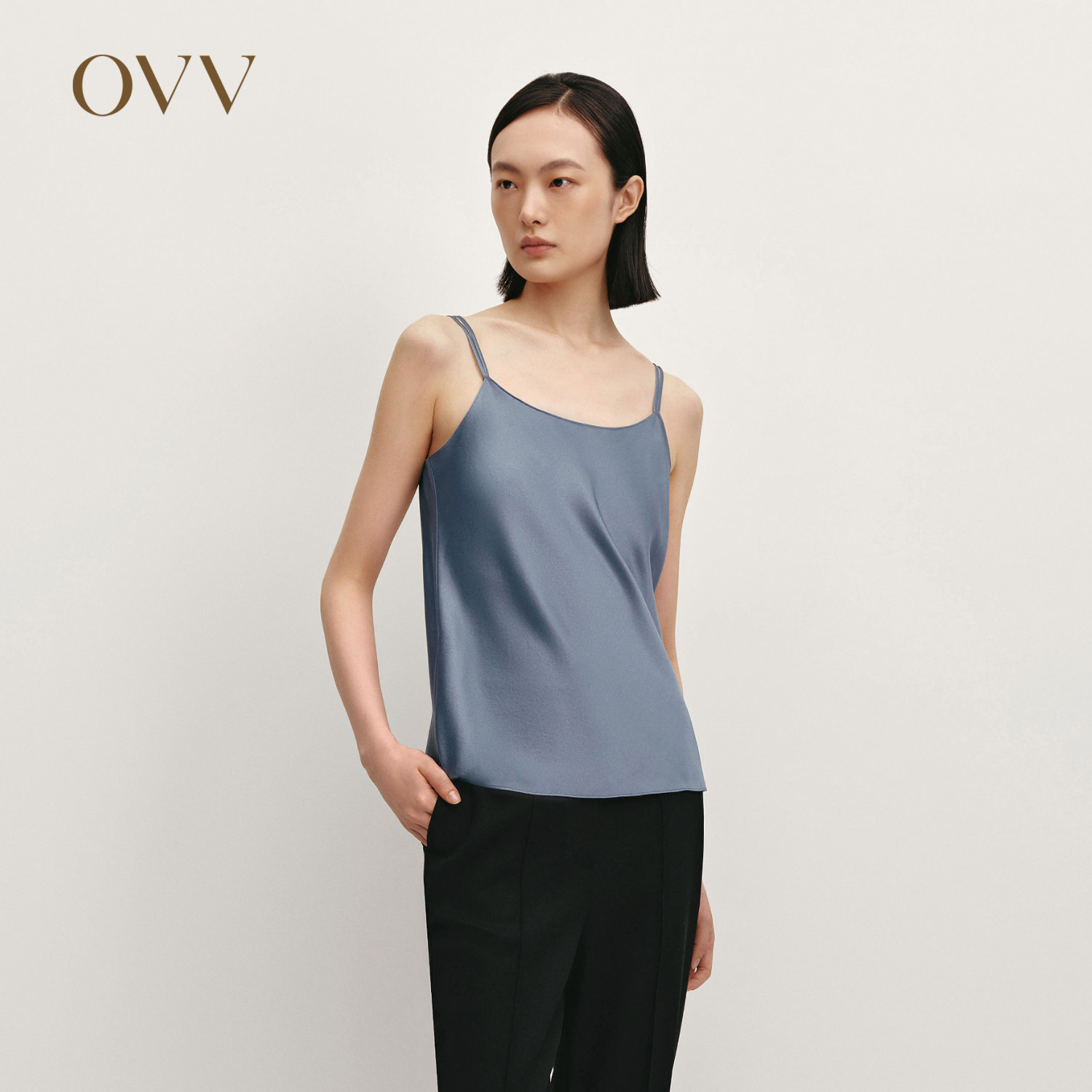 【重磅真丝】OVV秋冬热卖女装20MM缎面绉斜裁双肩带吊带