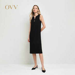 飾直筒無袖 OVV2025春夏新款 女裝 淡人醋酸混紡金屬流蘇裝 連衣裙