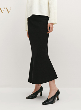 OVV秋冬热卖女装无缝工艺鱼尾舒适针织羊毛半身裙