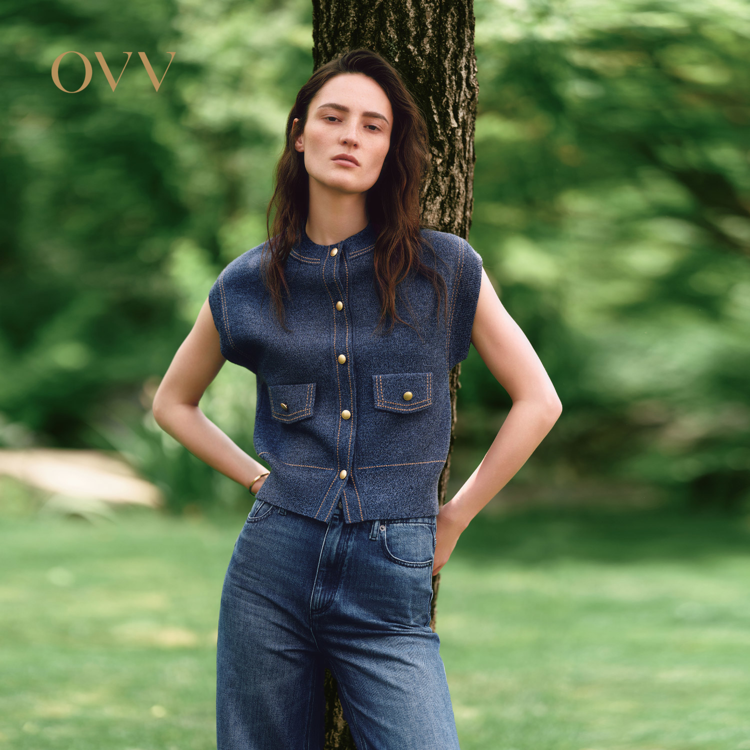 针织羊毛 牛仔风格 无袖设计