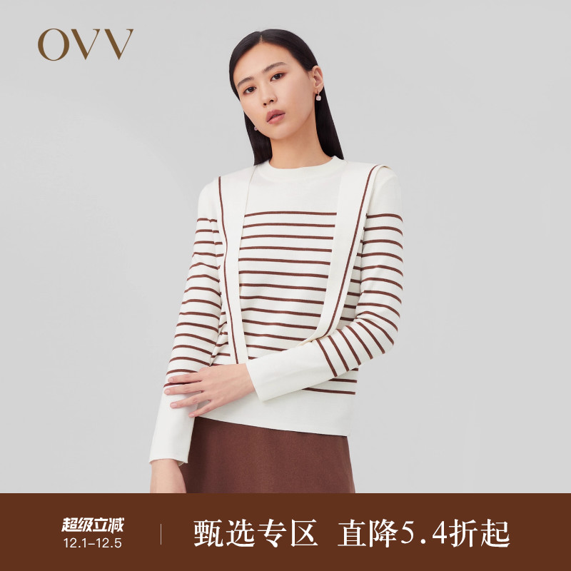 秋冬羊毛长袖针织衫OVV海军领