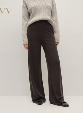 OVV2025秋冬新款女装保暖舒适羊毛休闲阔腿裤松紧腰针织裤