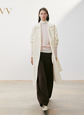 OVV2025秋冬新款女装优雅平驳领随附腰带休闲羊毛大衣