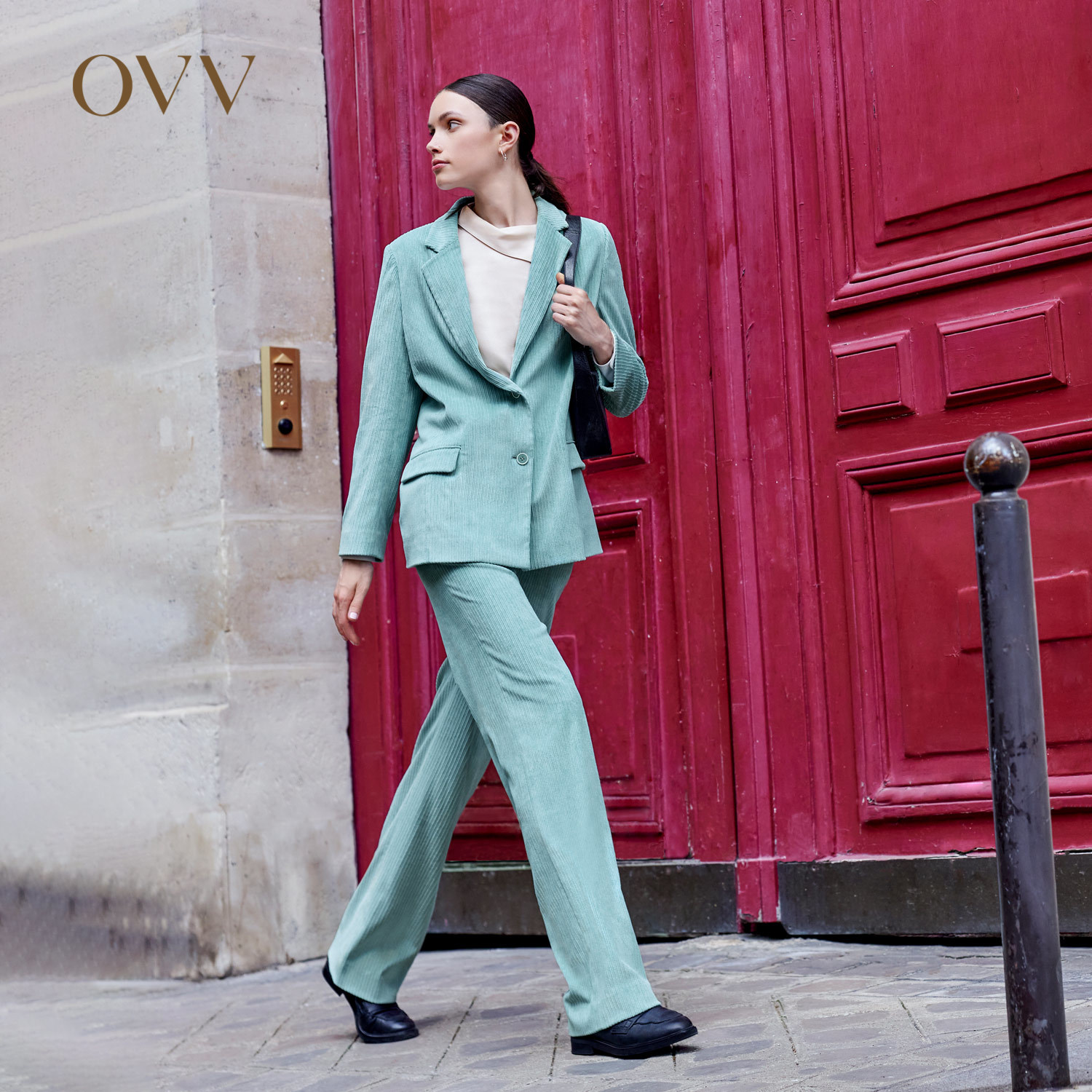 【柳哥严选】OVV秋冬新款灯芯绒肌理感两粒扣套装优雅西服