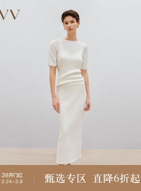 OVV春夏热卖女装简约基础休闲开衩直筒针织半身裙