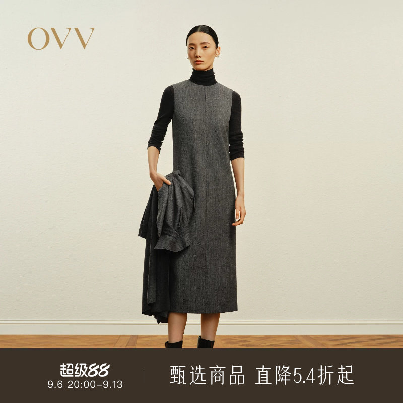OVV秋冬热卖女装圆领无袖连衣裙简约休闲长款背心裙