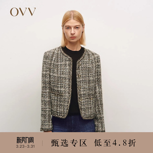 女装 OVV秋冬热卖 粗花呢 意大利进口面料V领夹克 经典