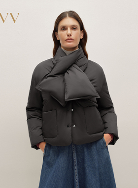 OVV2025秋冬新款女装圆领可拆卸围巾休闲短款轻盈羽绒服