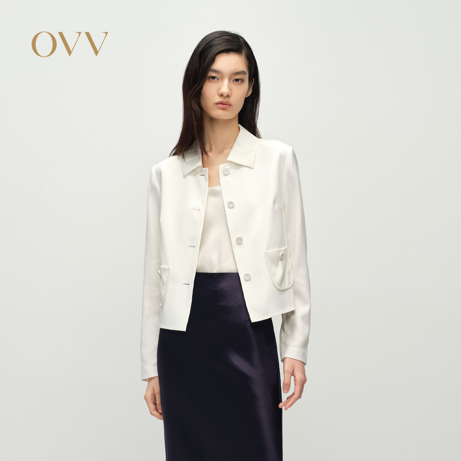 【重磅真丝】OVV2025春夏新款女装淡人22MM弹力重绉小翻领