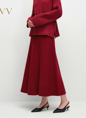 【新年红系列】OVV2025春夏新款女装淡人羊毛A字伞裙针织半裙