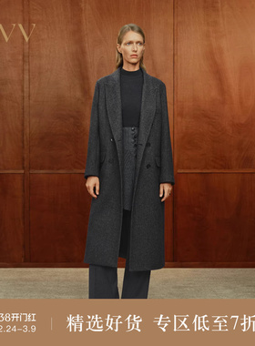 OVV秋冬热卖女装经典戗驳领复古双排扣保暖羊毛大衣