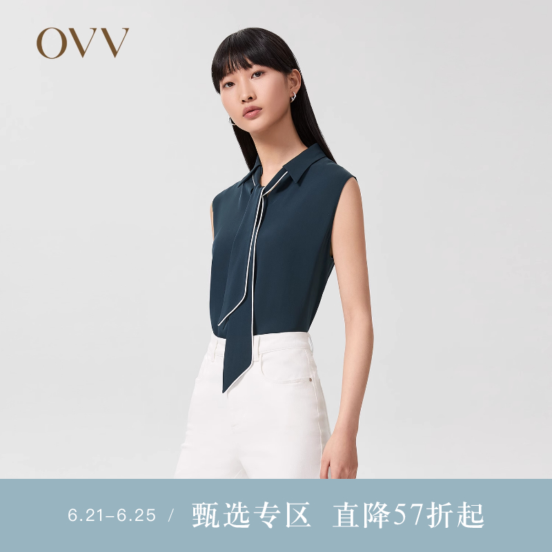 【重磅真丝】OVV春夏热卖女装19MM双乔飘带无袖衬衫