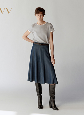 OVV2025春夏新款女装淡人柔美优雅舒适大方天丝A字半身裙