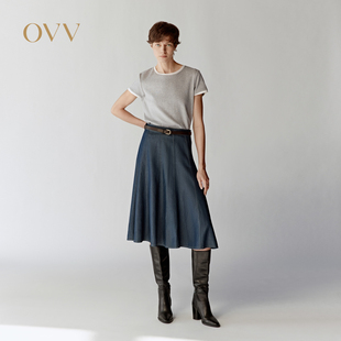 OVV2025春夏新款 淡人柔美优雅舒适大方天丝A字半身裙 女装