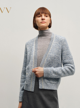 OVV2025秋冬新款女装海军风花式羊毛长袖针织开衫外套