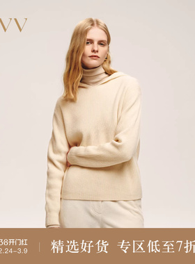 OVV2025秋冬新款女装简约休闲舒适羊毛连帽套头长袖针织衫