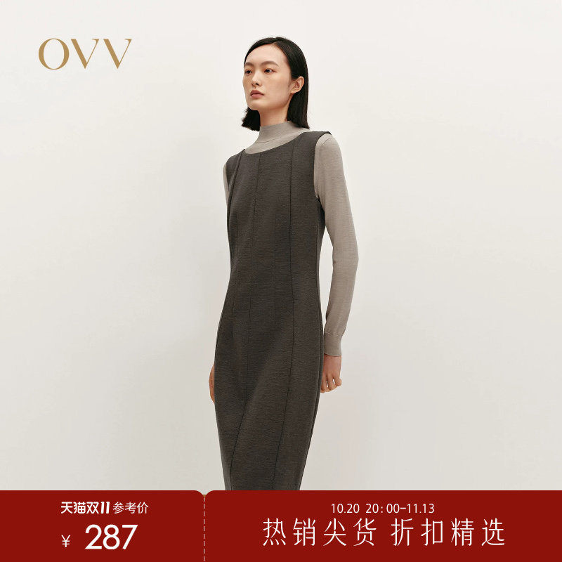 OVV秋冬热卖女装一字领修身背心裙针织羊毛休闲无袖连衣裙