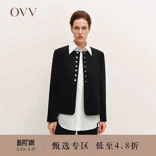 黑金圆领针织羊毛夹克休闲外套 经典 OVV秋冬热卖 女装