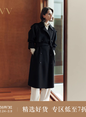 OVV2025秋冬新款女装优雅经典风衣式随附腰带长款薄大衣