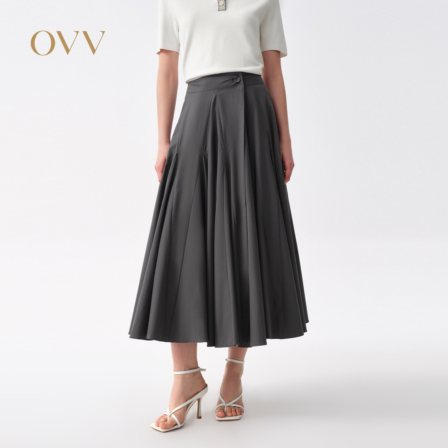 OVV2026春夏新款女装易打理简约优雅大裙摆百褶半身裙