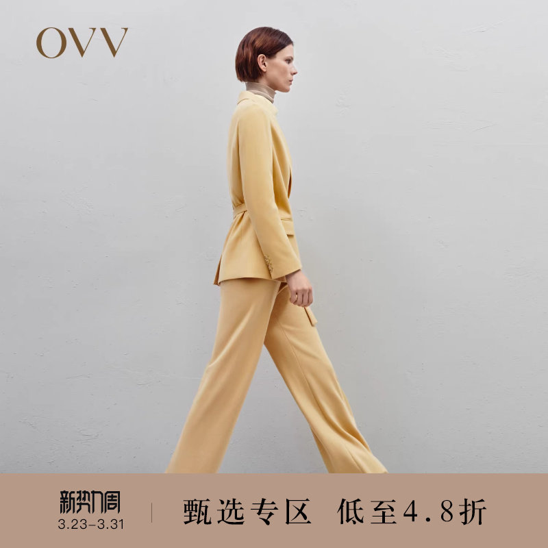 OVV秋冬新款女装针织羊毛不对称系带设计女套装西服外套