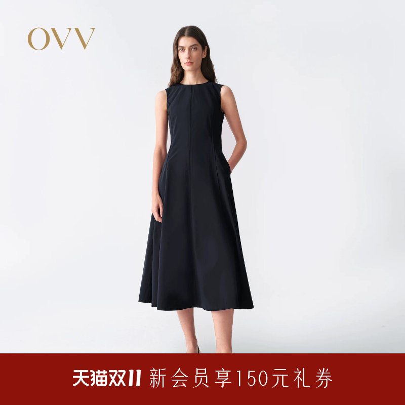 OVV2026春夏新款女装圆领A字休闲通勤舒适无袖连衣裙