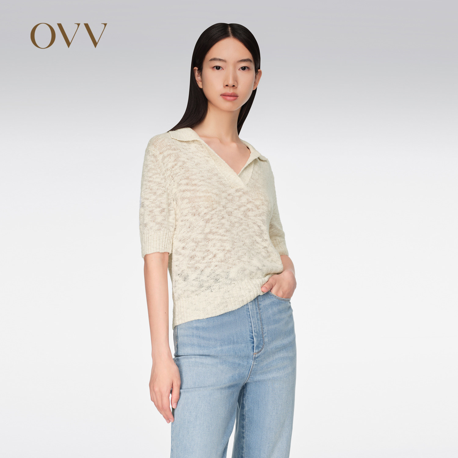 春夏POLO领短袖针织衫OVV