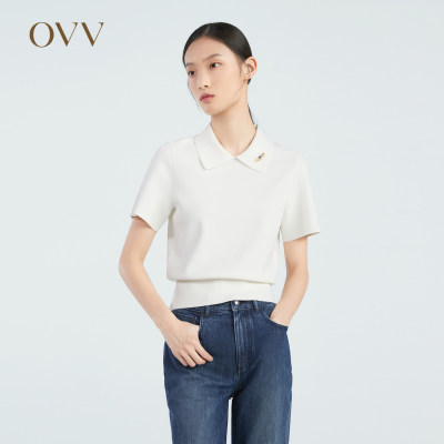 OVV春夏套头翻领短袖针织衫