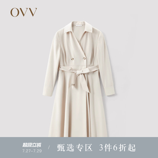 桑蠶絲羊毛混紡雙排扣通勤系帶款 風衣外套 女裝 OVV春夏熱賣