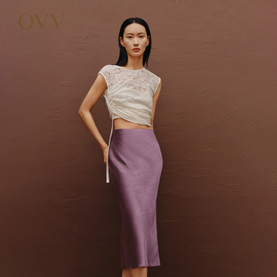 OVV2024春夏新款女装经典基础斜裁优雅浪漫中长半身裙