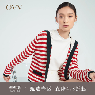 针织外套 OVV春夏热卖 女装 新疆棉条纹海军领法式 风格