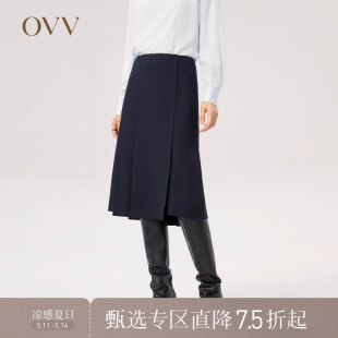 OVV秋冬热卖 意大利进口精纺羊毛不对称开衩半裙GQDDJ31109A