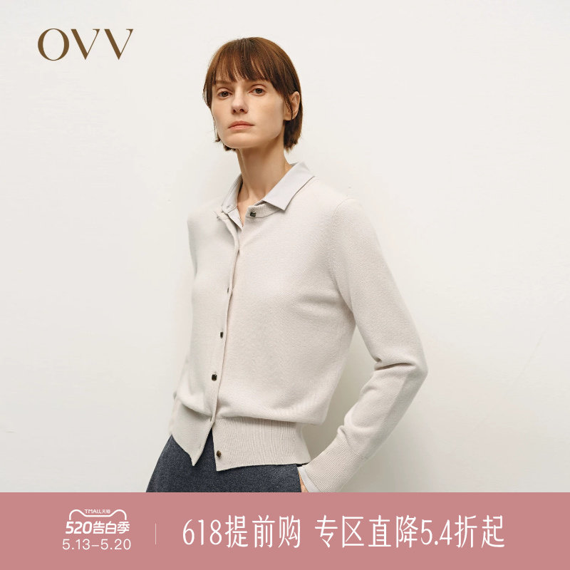 OVV秋冬热卖女装单排扣舒适羊绒衫长袖圆领针织开衫