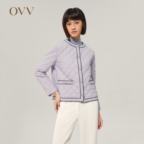 OVV圆领撞色镶拼时尚羽绒服女