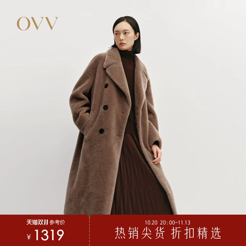 OVV秋冬热卖女装经典平驳领复古双排扣保暖羊毛大衣