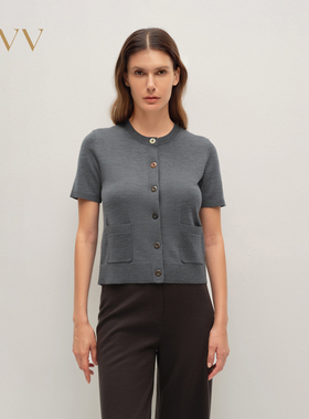 【黄金羊毛】OVV2025秋冬新款女装彩色纽扣短袖针织开衫