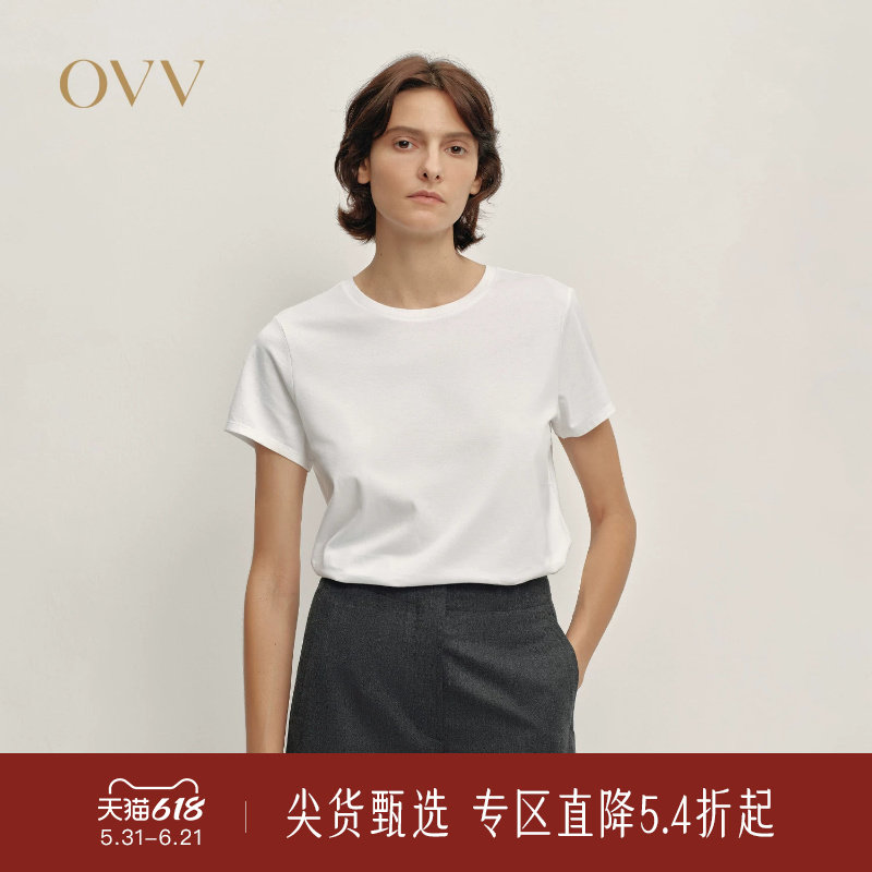 OVV秋冬新款女装经典舒适圆领简约直筒版型短袖T恤