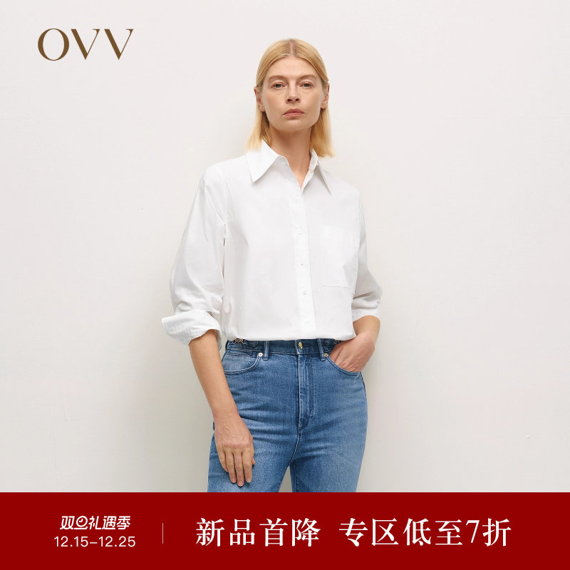 OVV秋冬热卖女装简约时尚棉质混纺长袖休闲通勤白衬衫