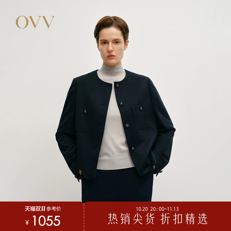 【黄金羊毛】OVV秋冬热卖女装圆领直筒夹克休闲外套