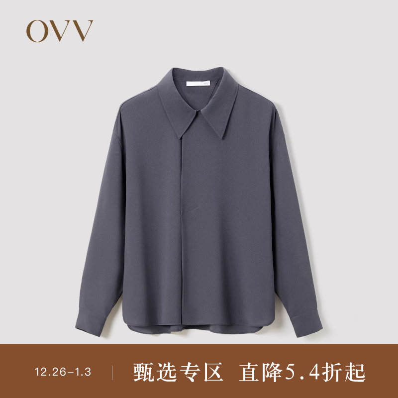 OVV秋冬女装醋酸翻领舒适干爽透气休闲长袖衬衫