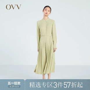 优雅收腰经典 女装 舒适休闲通勤百褶连衣裙 OVV春夏热卖