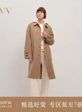 OVV2025秋冬新款女装经典优雅翻领双面呢休闲羊毛大衣