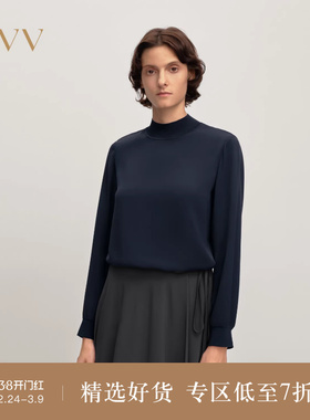 【重磅真丝】OVV2025秋冬新款女装22MM双乔缎半高领上衣
