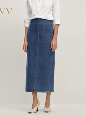 OVV2025秋冬新款女装意大利进口面料休闲牛仔直筒半身裙