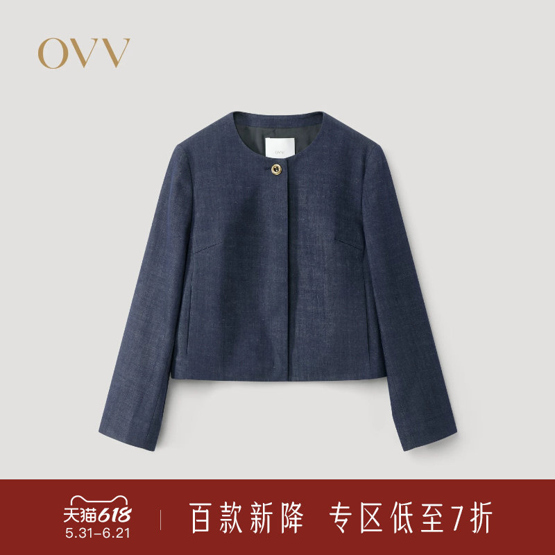 OVV春夏新款女装经典直筒版型圆领休闲夹克外套