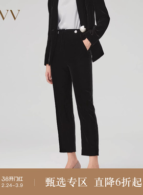 OVV秋冬新款女装日本进口丝绒面料无腰后腰橡筋套装西裤