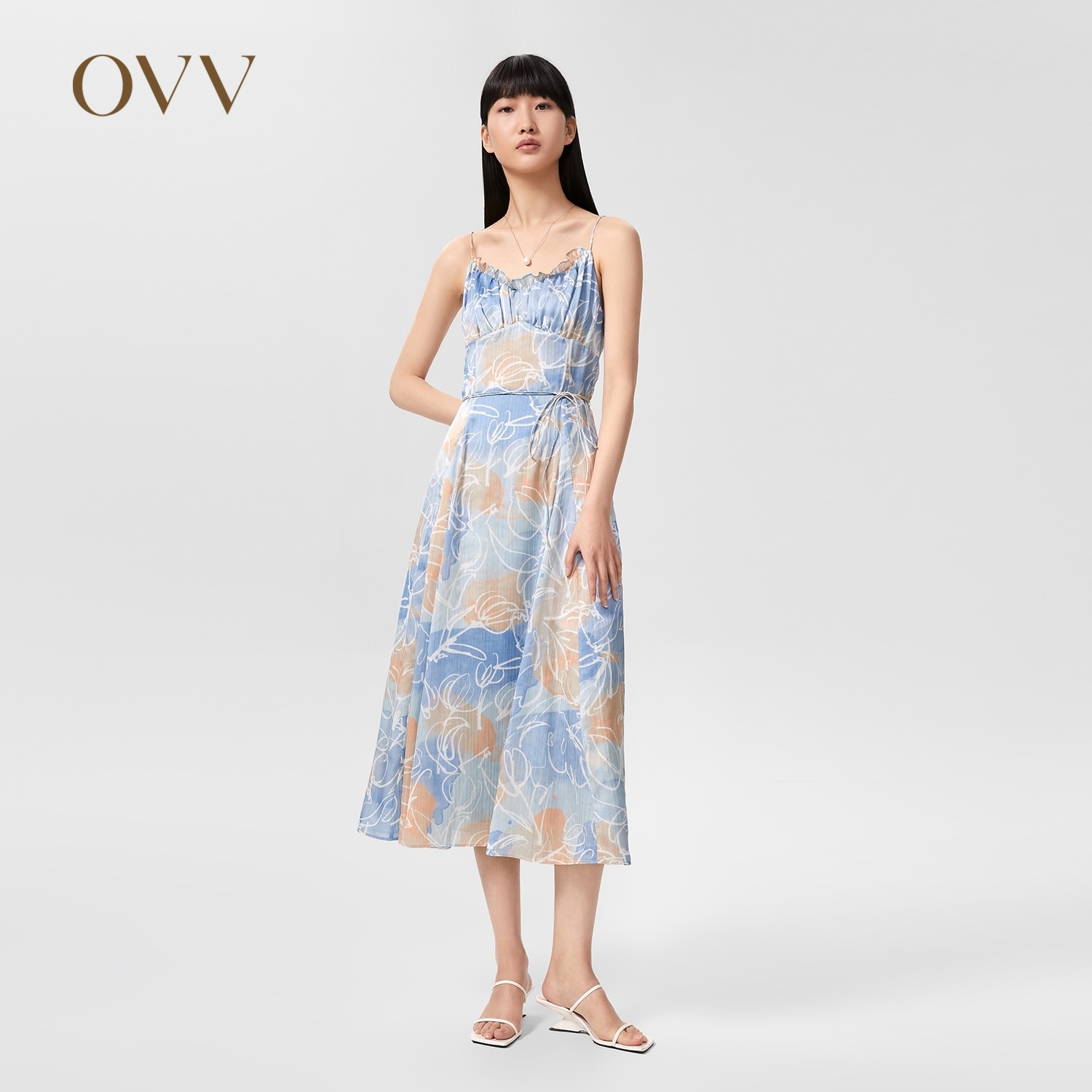 【柳哥严选】OVV春夏热卖女装水彩印花吊带连衣裙