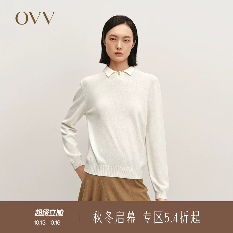 OVV秋冬热卖女装蓬松舒适经典POLO领长袖休闲羊绒衫