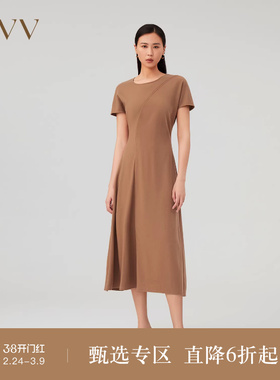 OVV秋冬新款女装可水洗针织羊毛A字型休闲收腰短袖连衣裙